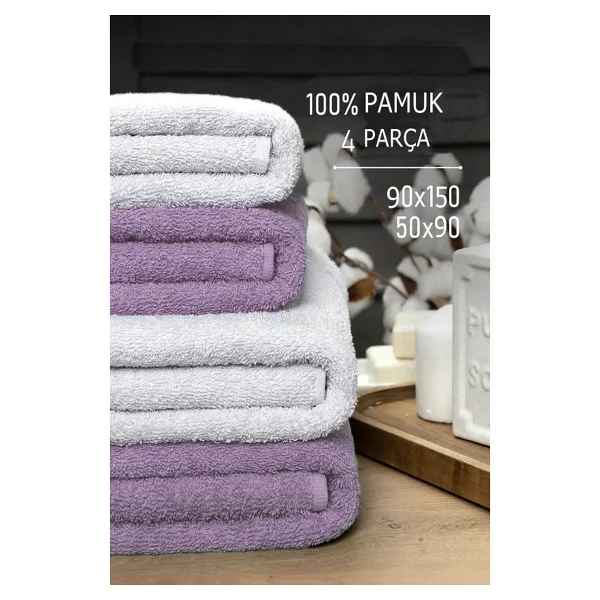Mira Home 4 Lü Banyo Havlusu Takımı Soft Büyük Havlulu Pamuklu Havlu Seti 90X150 cm Beyaz - 90 x 150 cm - Gri - Görsel 8