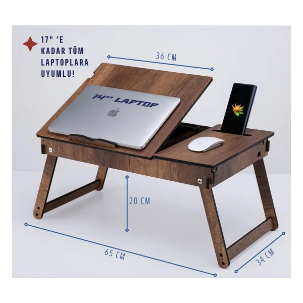 Vigo Wood Katlanır Ayaklı Ayarlanabilir Laptop Sehpası Telefon Bölmeli Bilgisayar Çalışma Sehpası - Görsel 3