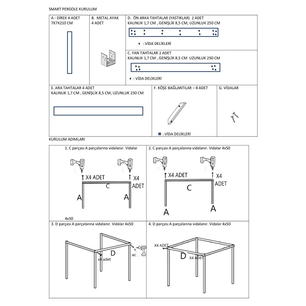 Pinoxi Smart Pergole Ahşap Bahçe Çardağı 6 Kişilik Modern Dikdörtgen Tasarım Metal Ayaklı Dayanıklı - 1 - Görsel 3