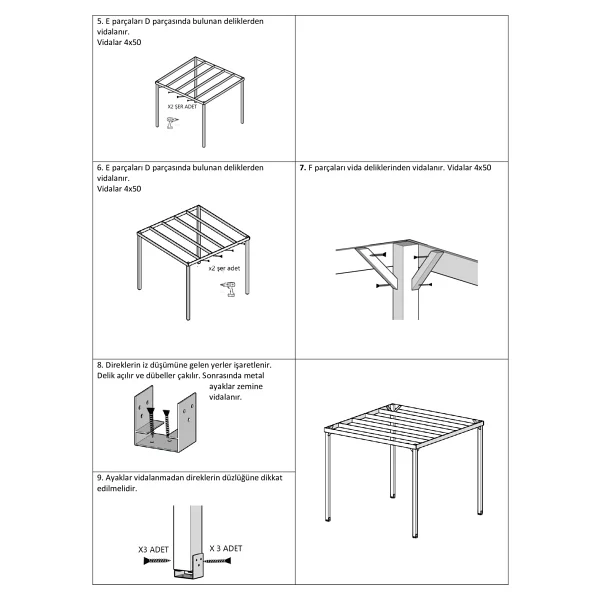 Pinoxi Smart Pergole Ahşap Bahçe Çardağı 6 Kişilik Modern Dikdörtgen Tasarım Metal Ayaklı Dayanıklı - 1 - Görsel 4