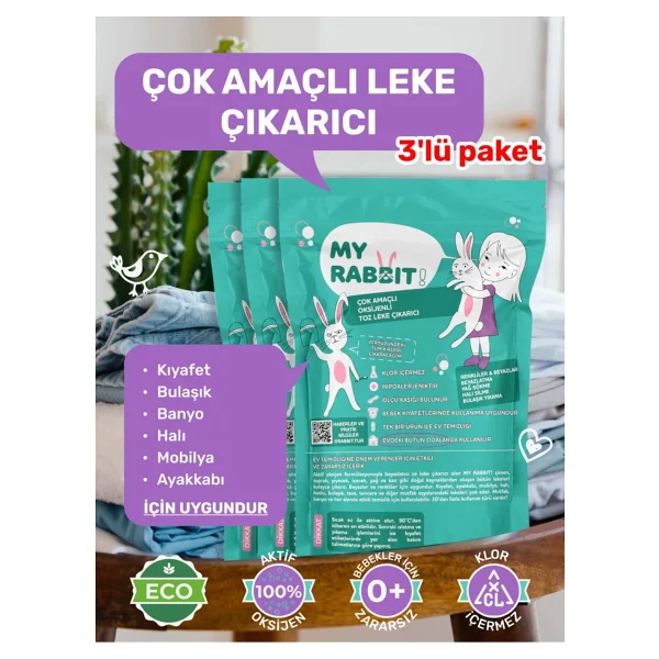 My Rabbit! Çok Amaçlı Oksijenli Toz Leke Çıkarıcı 800 Gr 3'lü - Görsel 9