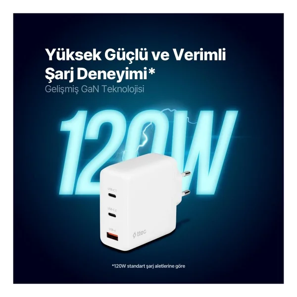 Ttec Smartcharger Trio Gan 2scg04b 120 W Beyaz Hızlı Şarj Adaptörü - Görsel 2