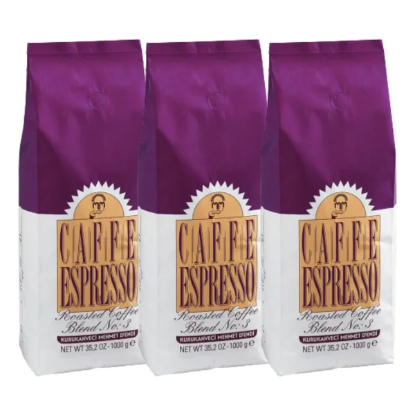 Kurukahveci Mehmet Efendi Mehmet Efendi Caffe Espresso Blend No:3 1 Kg 3 Adet Kafeinli Çekirdek Kahve Çikolata Aromalı - 1 Adet - Görsel 2