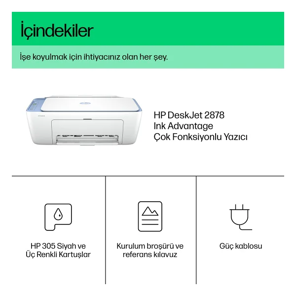 Hp Deskjet 2878 70s63c Wi-Fi + Fotokopi + Tarayıcı Renkli Çok Fonksiyonlu Mürekkep Püskürtmeli Yazıcı - Görsel 6