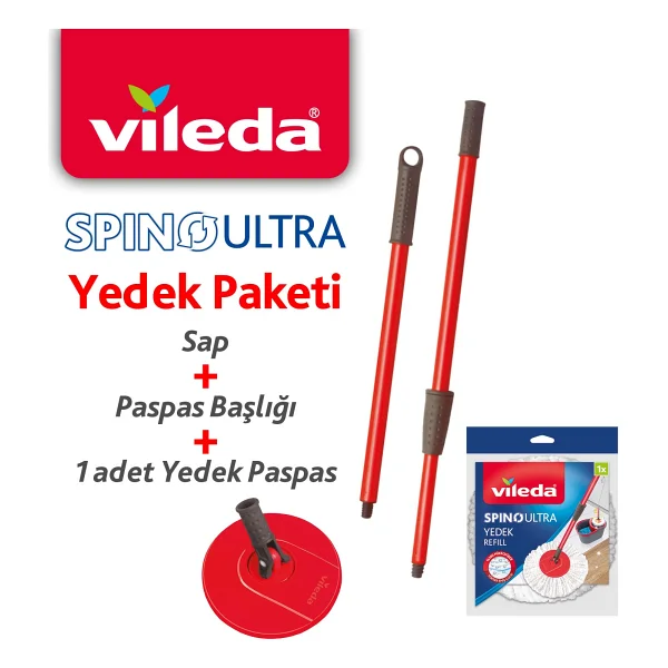 Vileda Spino Ultra Yedek Sap + Başlık + Yedek Paspas Paketi - Kırmızı - Görsel 2