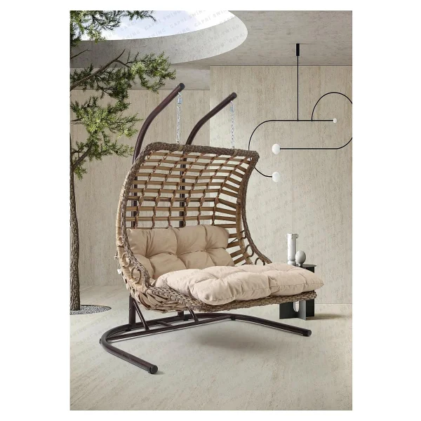Capri Swing Bodrum Double Ciftli Rattan Bahce Salincagi Rehome - Görsel 2