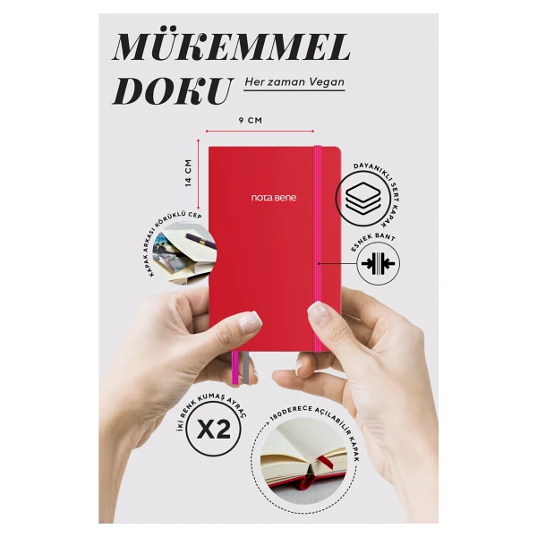 Victoria's Journals Nota Bene Classic Sert Kapak Defter, 9x14 Cm, Çizgili - Fuşya - Görsel 3