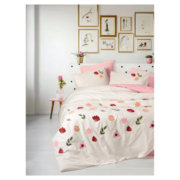 Cotton Box Puff Blossom Nakışlı Çift Kişilik Nevresim Takımı - Görsel 2