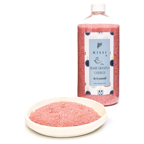 Missi Yaratıcı İnci Tozu Vanilya Sandal Kokulu Pembe Mum (30 Adet Fitil İle Birlikte)-400 Gr - Görsel 2