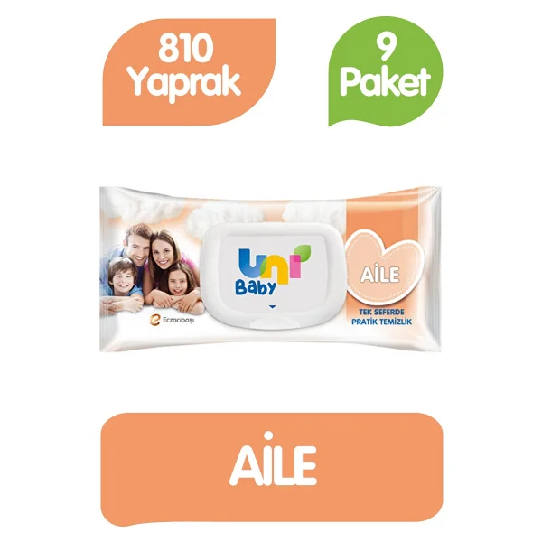 Uni Baby Aile 90 Yaprak 9'lu Paket Islak Mendil - Görsel 5