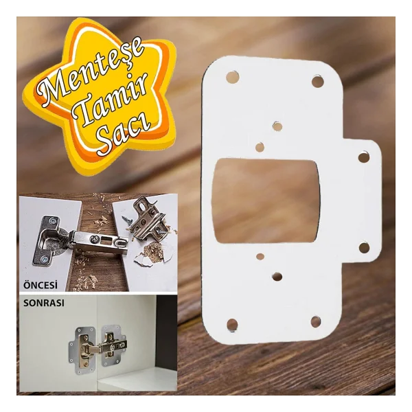 Glaswen Dolap Kapak Taş Menteşe Tamir Sacı Pratik Onarım Kiti Beyaz Metal Yuva Tablası 6.5 X 9 Cm - Görsel 5