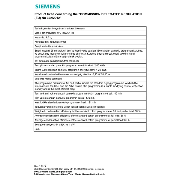 Siemens Wq44g2c1tr 9 Kg Çamaşır Kurutma Makinesi - Görsel 8