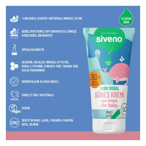 Siveno Doğal 50 Ml 50 Faktör Bebek Güneş Kremi - Görsel 6
