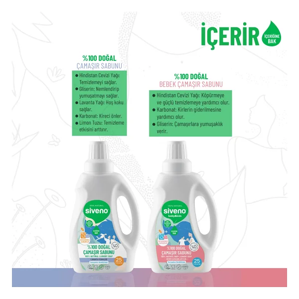 Siveno %100 Doğal Çamaşır Sabunu & Bebek Çamaşır Sabunu Kendinden Yumuşatıcılı Bitkisel Deterjan Konsantre Vegan 750 Ml Set - Görsel 3