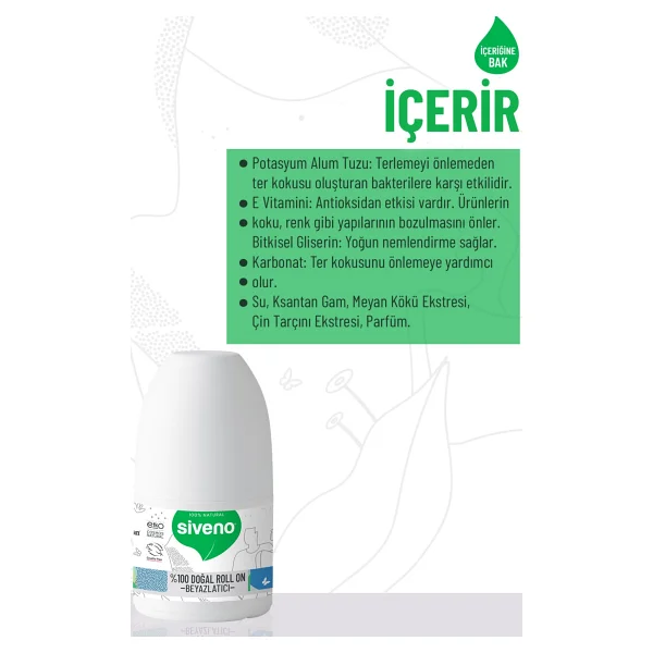 Siveno %100 Doğal Beyazlatıcı 2 Adet 50 Ml Kadın Roll-On Deodorant - Görsel 4