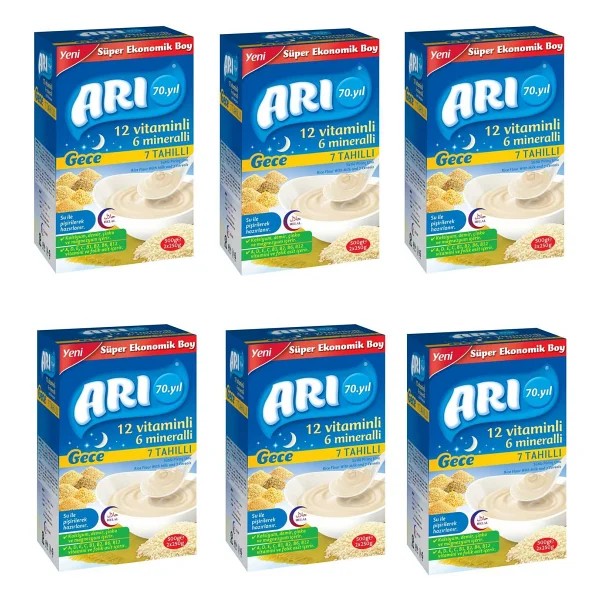 Arı Mama 12 Vitaminli 6 Mineralli 7 Tahıllı Gece Sütlü Pirinç Unu Kaşık Maması 500 Gr 6 Adet - Görsel 2