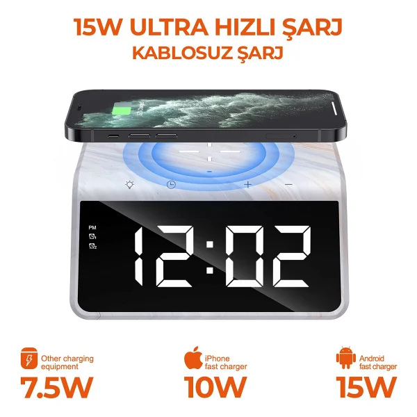 Havit W320 Saat Ve Gece Lambalı Kablosuz Hızlı Şarj Aleti - Görsel 3