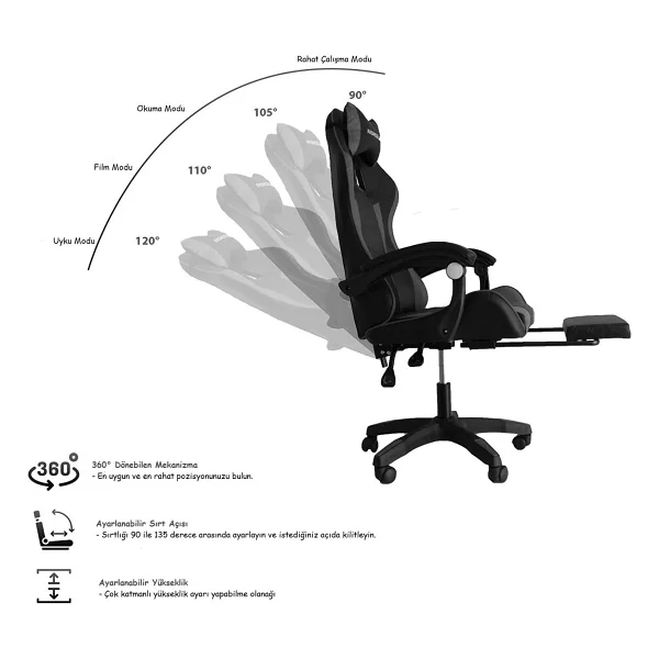 Fashcolle Dynamic Gri-Siyah Masajlı Oyuncu Koltuğu - Görsel 5