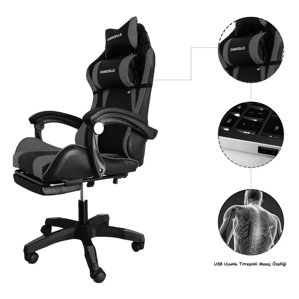 Fashcolle Dynamic Gri-Siyah Masajlı Oyuncu Koltuğu - Görsel 6