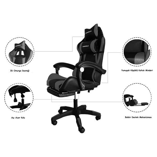 Fashcolle Dynamic Gri-Siyah Masajlı Oyuncu Koltuğu - Görsel 7