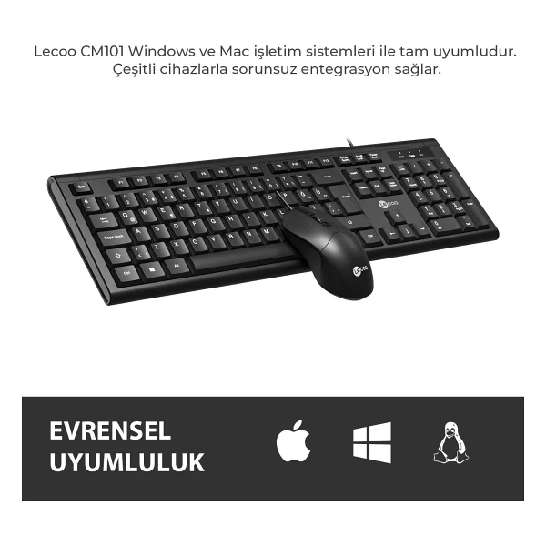 Lenovo Lecoo Cm101 Siyah Kablolu Klavye Mouse Seti - Görsel 2