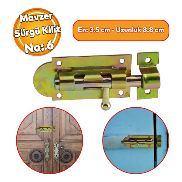 Badem10 Mavzer Sürgü No:6 Kilit Kadmiyum 35x88 Mm Kapı Pencere Emniyet Mandalı Kilidi - Görsel 7