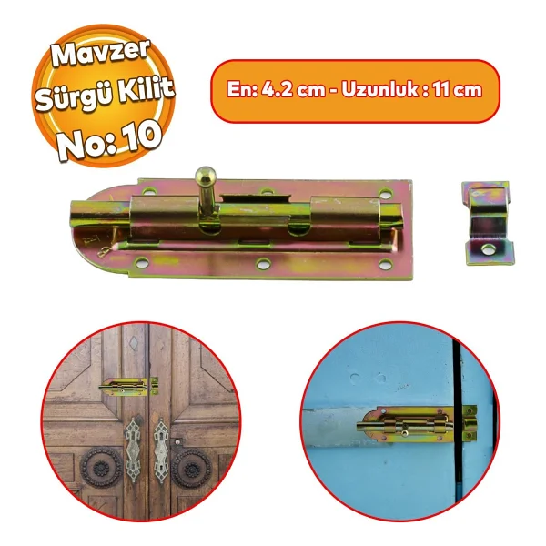 Badem10 Mavzer Sürgü No:10 Kilit Kadmiyum 42x110 Mm Kapı Pencere Emniyet Mandalı Kilidi - Görsel 6