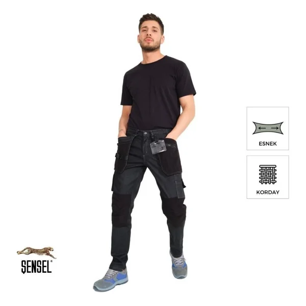 Şensel, Çok Cepli Kot İş Pantolonu, Gri-Siyah (54e6037) Esnek - Görsel 9