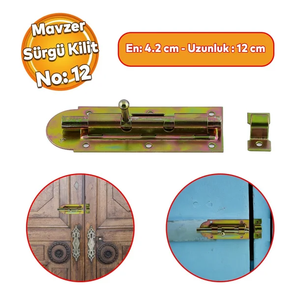 Badem10 Mavzer Sürgü No:12 Kilit 42x120 mm Ahşap Pvc Demir Kapı Pencere Sürgüsü Emniyet Kilidi Sürgülü - Görsel 6