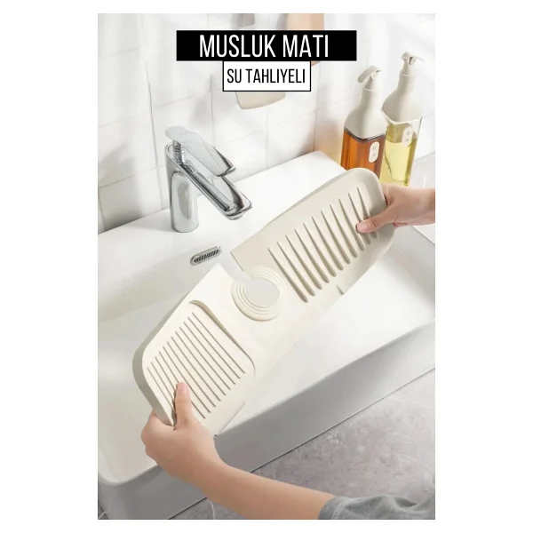 Orvila Elastik Musluk Matı Su Tutucu Düzenleyici Kaydırmaz Taban Organizer Mutfak Banyo Lavabo Gri - Görsel 8
