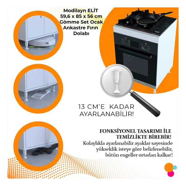 Modilayn Elit 60 Cm Gömme Ocak Uyumlu Ankastre Fırın Modülü - Ocak Altı Fırın Dolabı (60X85x56 Cm) - Görsel 5