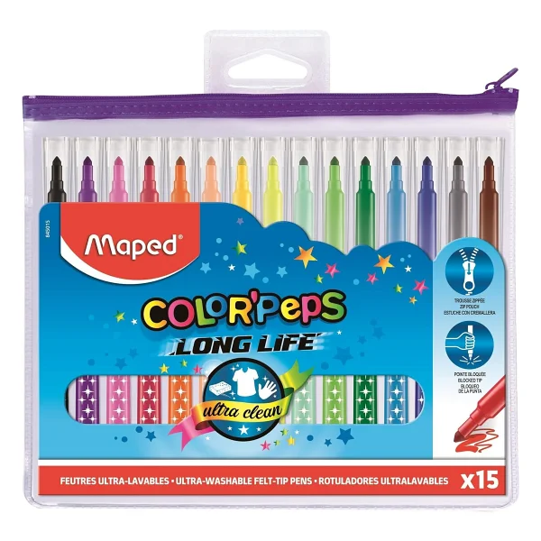 Maped Color Peps Long Life Plastik Çantalı 15'li Keçeli Kalem Seti - Görsel 2