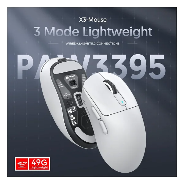 Attack Shark X3 Beyaz Şarjlı Makrolu Optik Kablosuz Oyuncu Mouse - Görsel 4