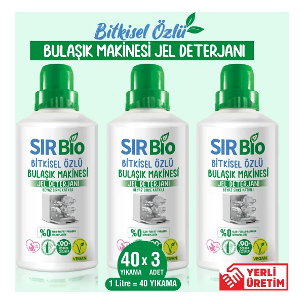 Sır Bio Bitki Özlü Bulaşık Makinesi Jel Deterjanı 40 Yıkama 1 Lt 3'lü - Görsel 6