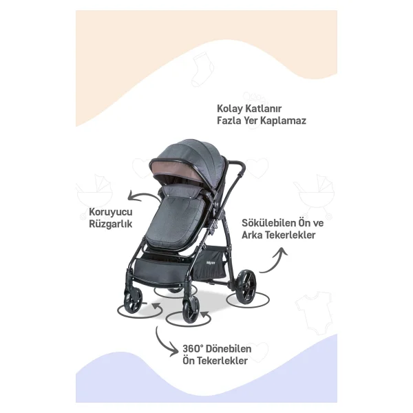 Baby Care Bc-315 Safari Pro Kahverengi Travel Sistem Bebek Arabası - Görsel 5