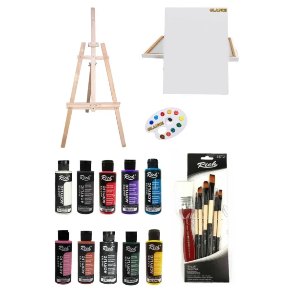 Ayaklı Şövale+50x70 Tuval 10'lu Rich Akrilik 120 Cc+7'li Fırça Set - Görsel 2