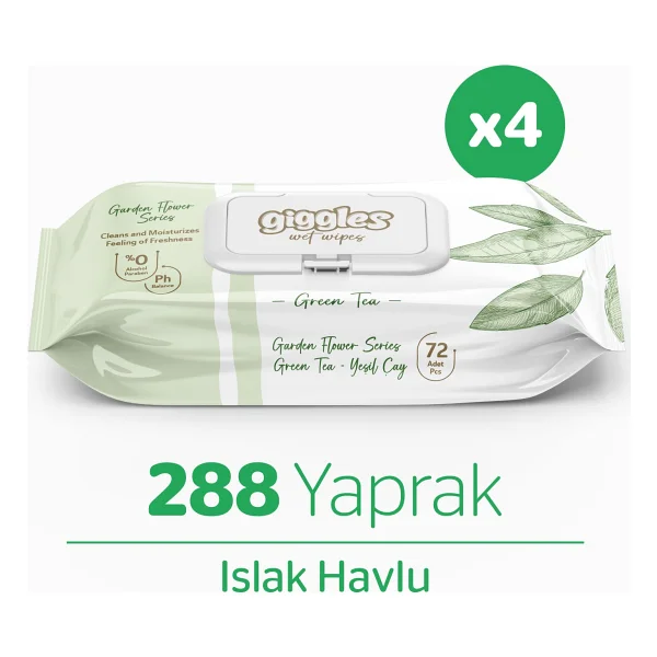 Giggles Yeşil Çay 72 Yaprak 4'lü Paket Islak Mendil - Görsel 3