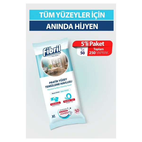 Fibril Beyaz Sabun Kokulu Yüzey Temizlik Havlusu XL 50 Yaprak 5'li - Görsel 2