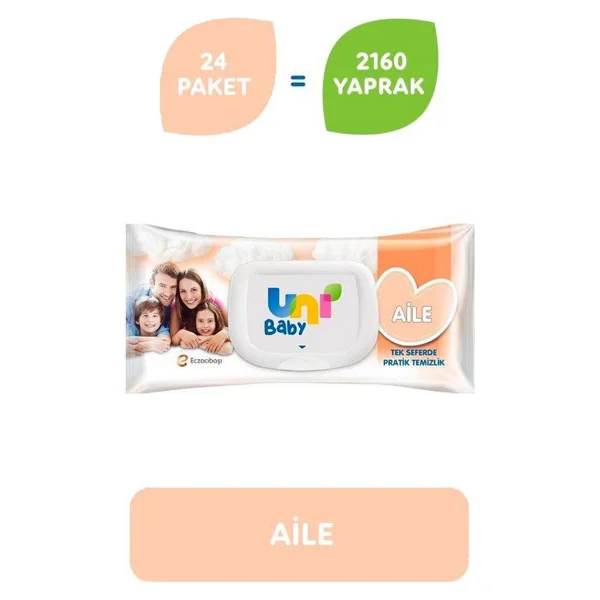 Uni Baby Aile 90 Yaprak 24'lü Paket Islak Mendil - Görsel 2