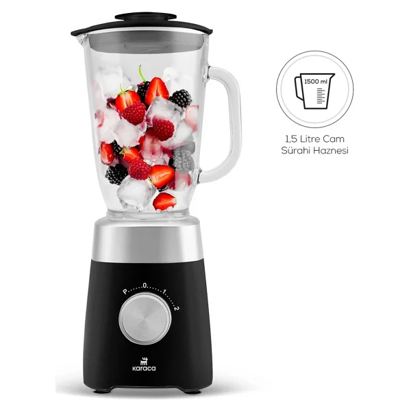 Karaca Paslanmaz Çelik Bıçaklar ile Buz Kırıcı 1,5 Lt Cam Sürahili Smoothie Blender Siyah