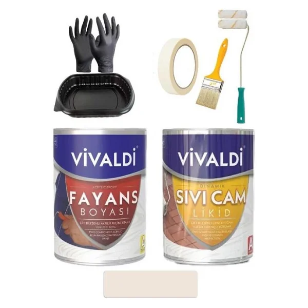 Vivaldi Fayans Boyası Seti Sıvı Cam Ve Uygulama Seti Tezgah,Mermer,Banyo,Mutfak Boyama Seti 1 Lt - Buzsaçağı - Görsel 9
