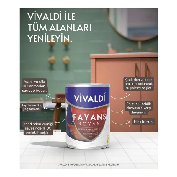 Vivaldi Fayans Boyası Seti Sıvı Cam Ve Uygulama Seti Tezgah,Mermer,Banyo,Mutfak Boyama Seti 1 Lt - Buzsaçağı - Görsel 2