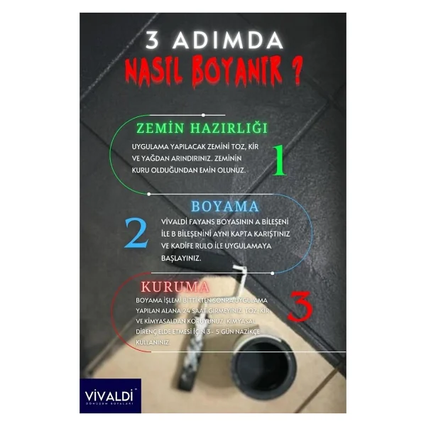 Vivaldi Fayans Boyası Seti Sıvı Cam Ve Uygulama Seti Tezgah,Mermer,Banyo,Mutfak Boyama Seti 1 Lt - Buzsaçağı - Görsel 3