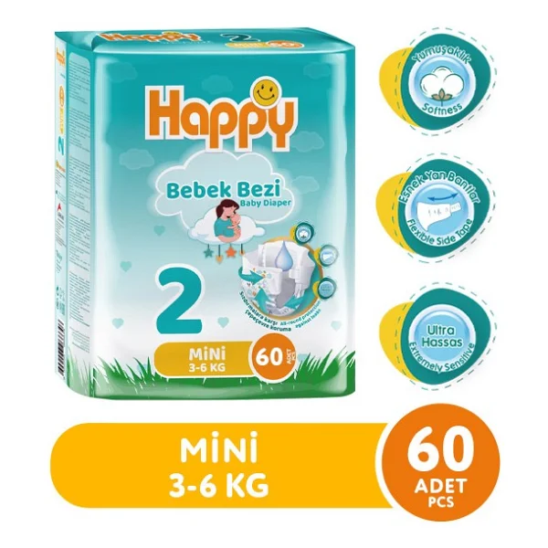 Happy 2 Numara Mini 60'lı Bebek Bezi - Görsel 8