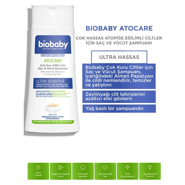 Biobaby Atocare Ultra Sensitive Şampuan 300 Ml Ve Krem 100 Ml İkili Set Çok Kuru Ciltler İçin - Görsel 2