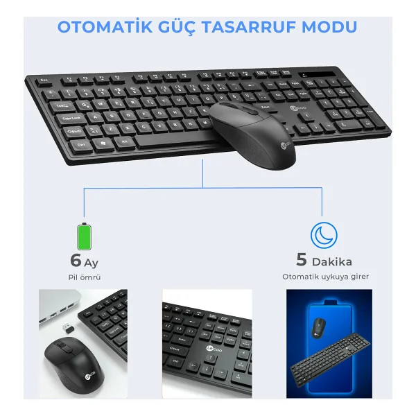 Lenovo Lecoo Kw201 Siyah Kablosuz Klavye Mouse Seti - Görsel 2