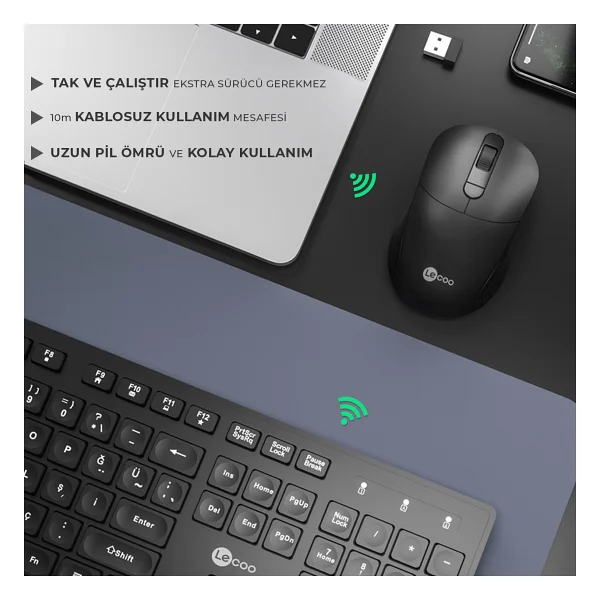 Lenovo Lecoo Kw201 Siyah Kablosuz Klavye Mouse Seti - Görsel 5