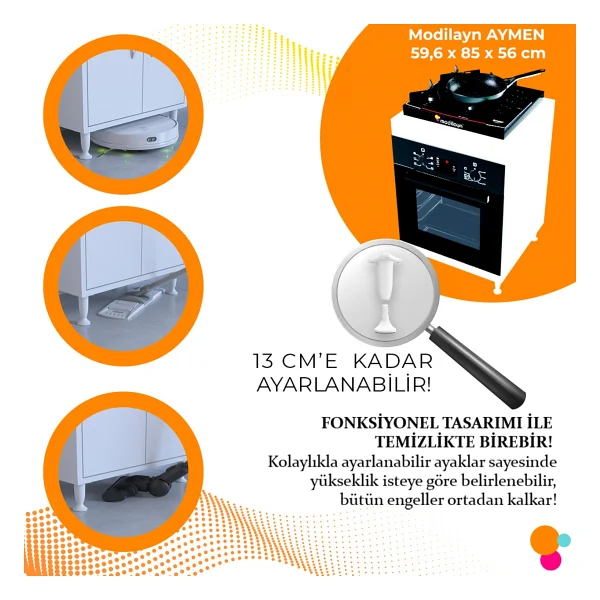 Modilayn Aymen 60 Cm Ankastre Fırın Modülü - Set Üstü Ocak Altı Fırın Dolabı (60X85x56 Cm) - Görsel 4