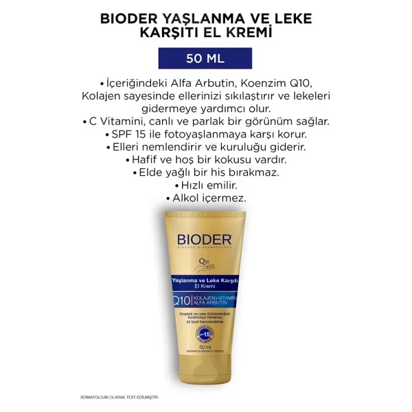 Bioder Yaşlanma Ve Leke Karşıtı El Kremi - Kolajen Q10 Arbutin C Vitamini Spf 15 2'li 50 Ml - Görsel 2