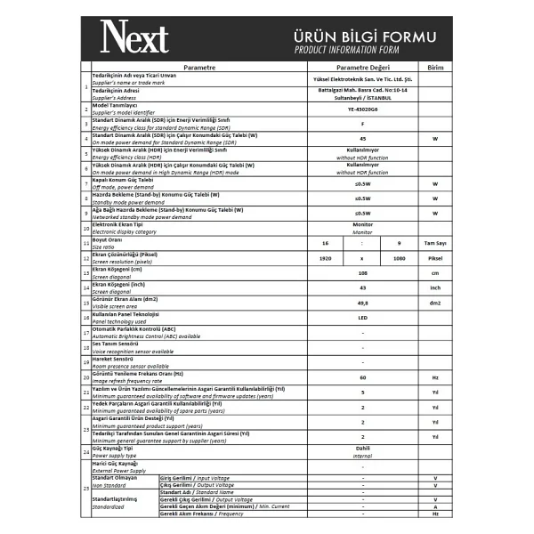 Next Ye-43020g6 Full HD 43" 109 Ekran Uydu Alıcılı LED TV - Görsel 5